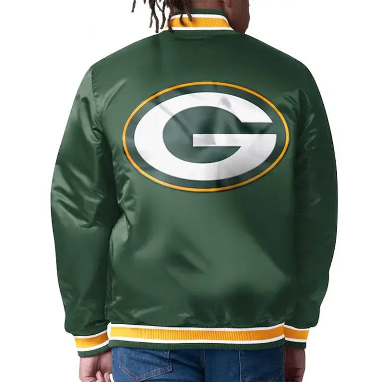 Green Bay Packers Closer Full-Snap Varsity Green Satin Men's Bomber Jacket