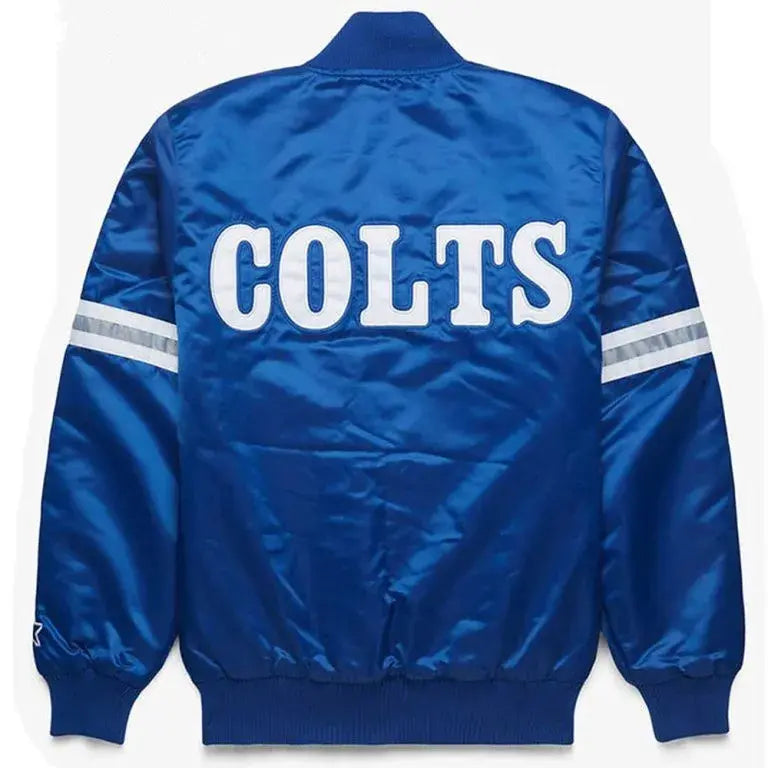 Indianapolis Colts Full-Snap Varsity Royal Blue Satin Men's Bomber Jacket