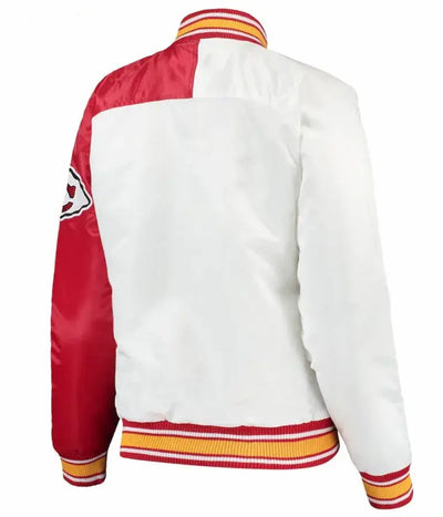 Kansas City Chiefs Full-Snap Varsity White & Red Satin Men's Bomber Jacket