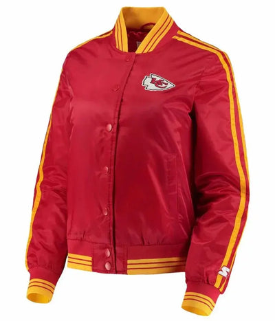 Kansas City Chiefs Full-Snap Varsity Red and Yellow Satin Men's Bomber Jacket
