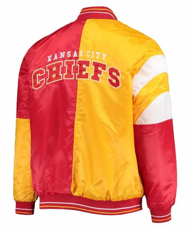 Kansas City Chiefs Full-Snap Varsity Red and Yellow Satin Men's Bomber Jacket