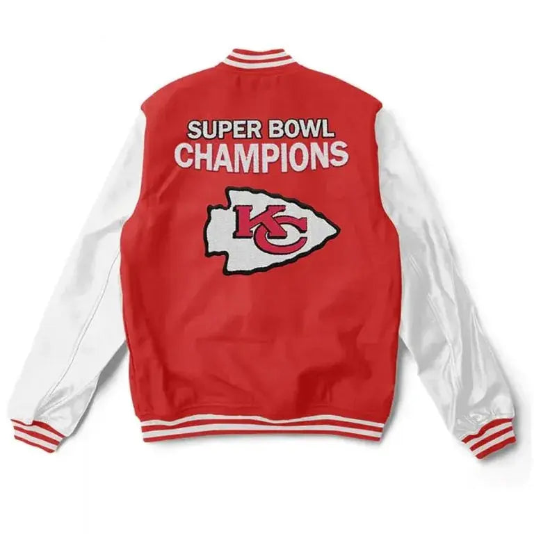 Kansas City Chiefs Red Wool and White Genuine Leather Sleeves Men's Varsity Letterman Jacket