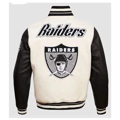 Los Vegas Raiders Retro Classic Rib Off-White Wool and Black Genuine Leather Sleeves Men's Varsity Letterman Jacket