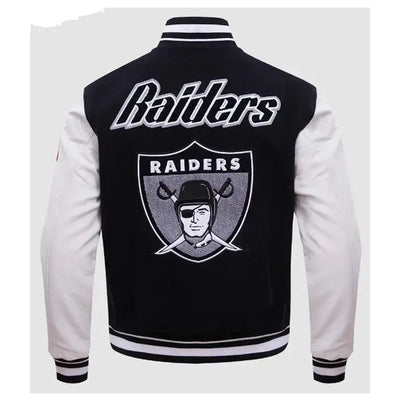 Los Vegas Raiders Retro Classic Rib Black Wool and White Genuine Leather Sleeves Men's Varsity Letterman Jacket