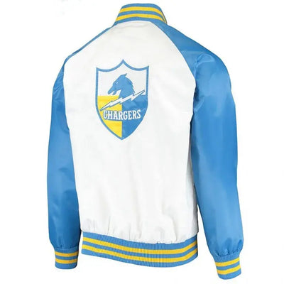Los Angeles Chargers Renegade Throwback Full-Snap Varsity White and Powder Blue Satin Men's Bomber Jacket