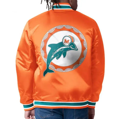 Miami Dolphins Closer Full-Snap Varsity Orange Satin Men's Bomber Jacket
