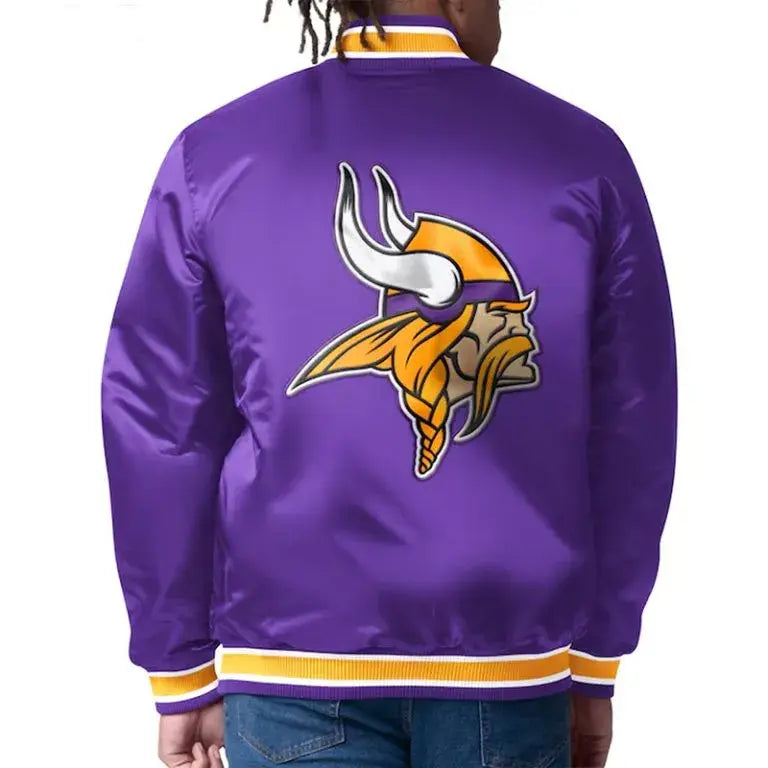 Minnesota Vikings Closer Full-Snap Varsity Purple Satin Men's Bomber Jacket