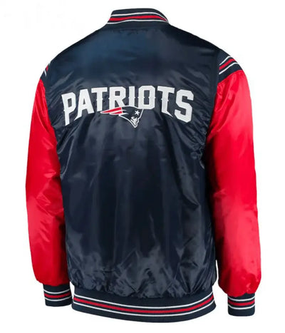 New England Patriots Full-Snap Varsity Red and Navy Blue Satin Men's Bomber Jacket