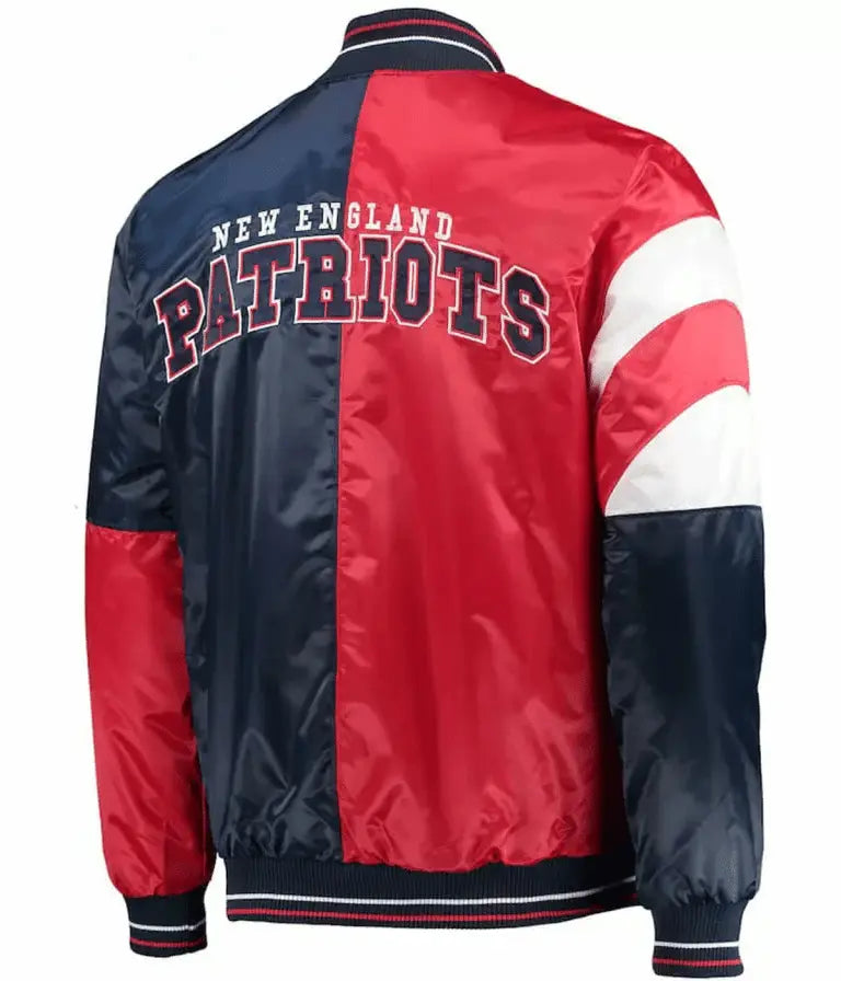 New England Patriots Full-Snap Varsity Red and Navy Blue Satin Men's Bomber Jacket