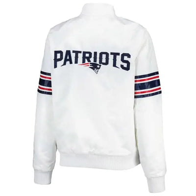 New England Patriots The Power Forward Full-Snap Varsity White Satin Men's Bomber Jacket