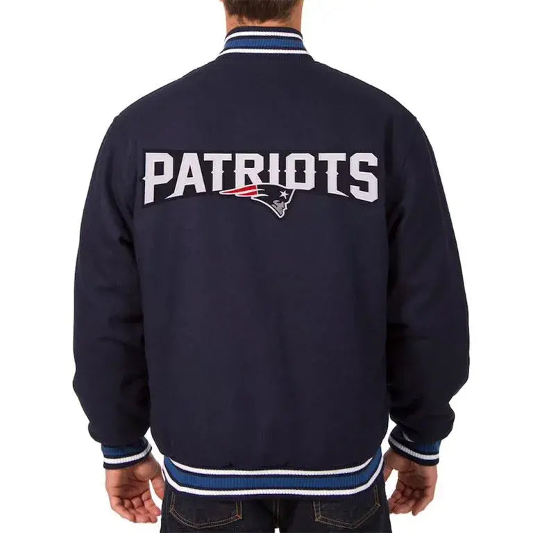 New England Patriots Navy Blue All Wool Men's Varsity Letterman Jacket