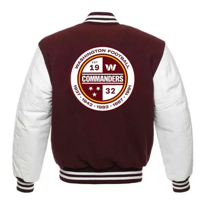 Washington Commanders Maroon Wool & White Genuine Leather Sleeves Men's Varsity Letterman Jacket