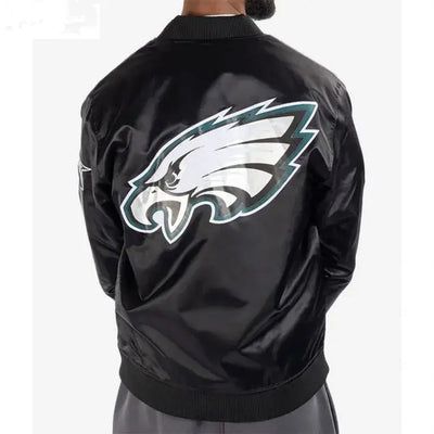 Philadelphia Eagles Big Logo Full-Snap Varsity Black Satin Men's Bomber Jacket