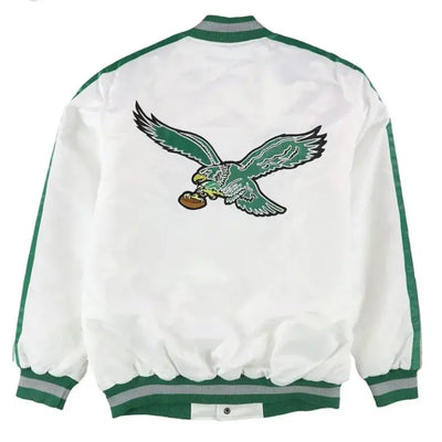Philadelphia Eagles O-Line Full-Snap Varsity White Satin Men's Bomber Jacket