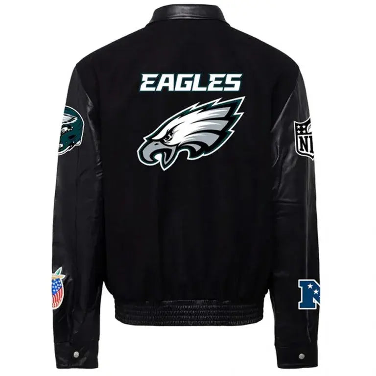 Philadelphia Eagles Black Wool & Genuine Leather Sleeves Men's Varsity Letterman Jacket