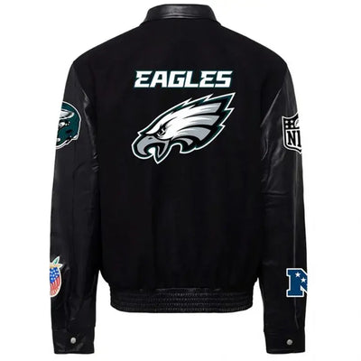 Philadelphia Eagles Black Wool & Genuine Leather Sleeves Men's Varsity Letterman Jacket