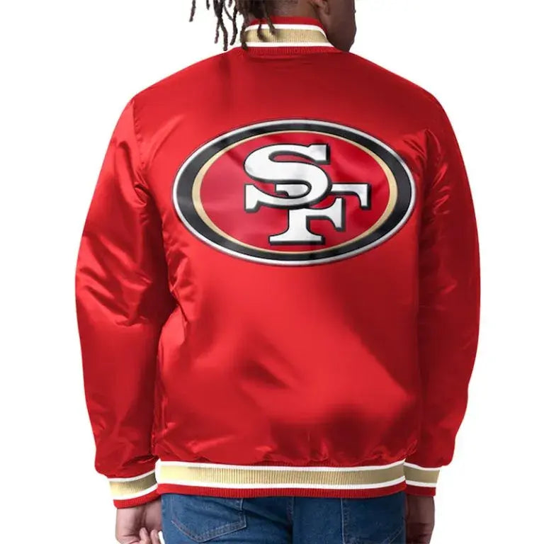San Francisco 49ers Closer Full-Snap Varsity Red Satin Men's Bomber Jacket