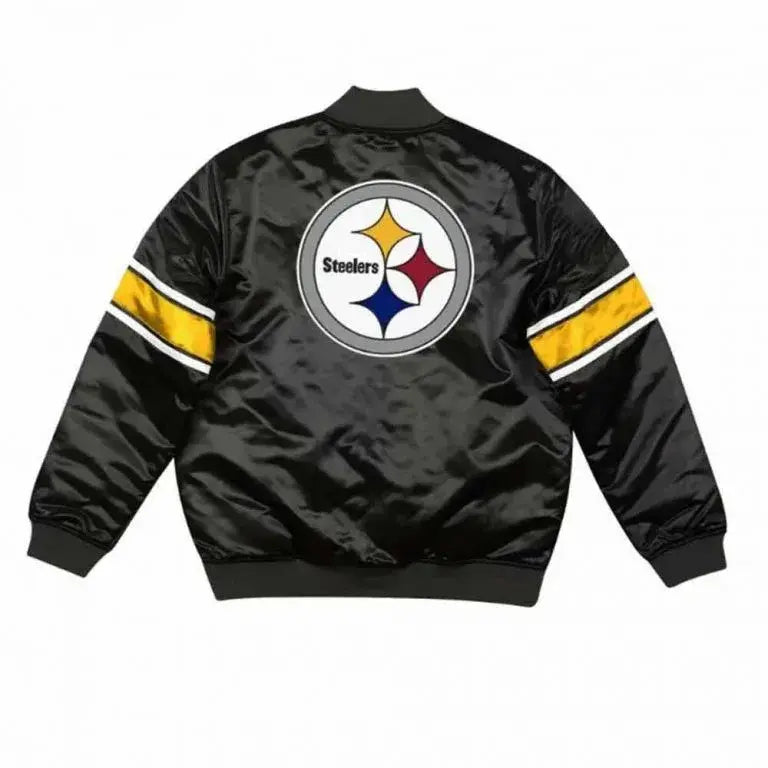 90’s Pittsburgh Steelers  Full-Zip Varsity Black Satin Men's Bomber Jacket