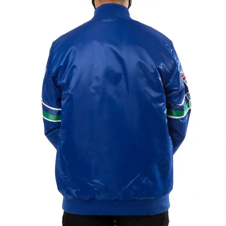 80s Seattle Seahawks Full-Snap Varsity Royal Blue Satin Men's Bomber Jacket