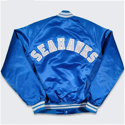 80s Seattle Seahawks Full-Snap Varsity Royal Blue Satin Men's Bomber Jacket