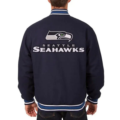Seattle Seahawks Navy Blue All Wool Men's Varsity Letterman Jacket