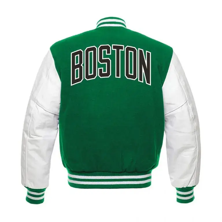 Boston Celtics Green Wool & White Genuine Leather Sleeves Men's Varsity Letterman Jacket