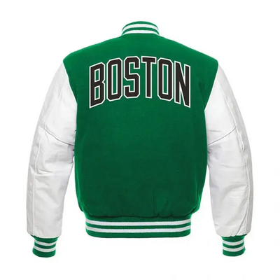 Boston Celtics Green Wool & White Genuine Leather Sleeves Men's Varsity Letterman Jacket