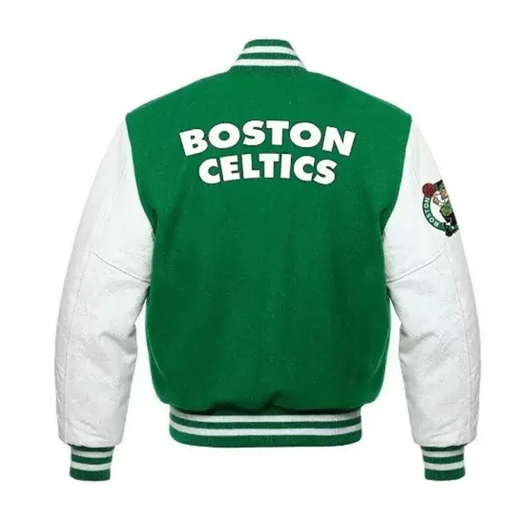 Boston Celtics Green Wool & White Genuine Leather Sleeves Men's Varsity Letterman Jacket