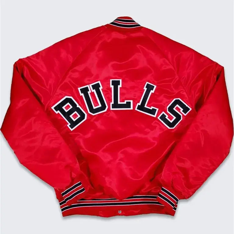 80’s Chicago Bulls Full-Snap Varsity Red Satin Men's Bomber Jacket