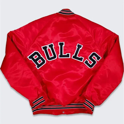 80’s Chicago Bulls Full-Snap Varsity Red Satin Men's Bomber Jacket