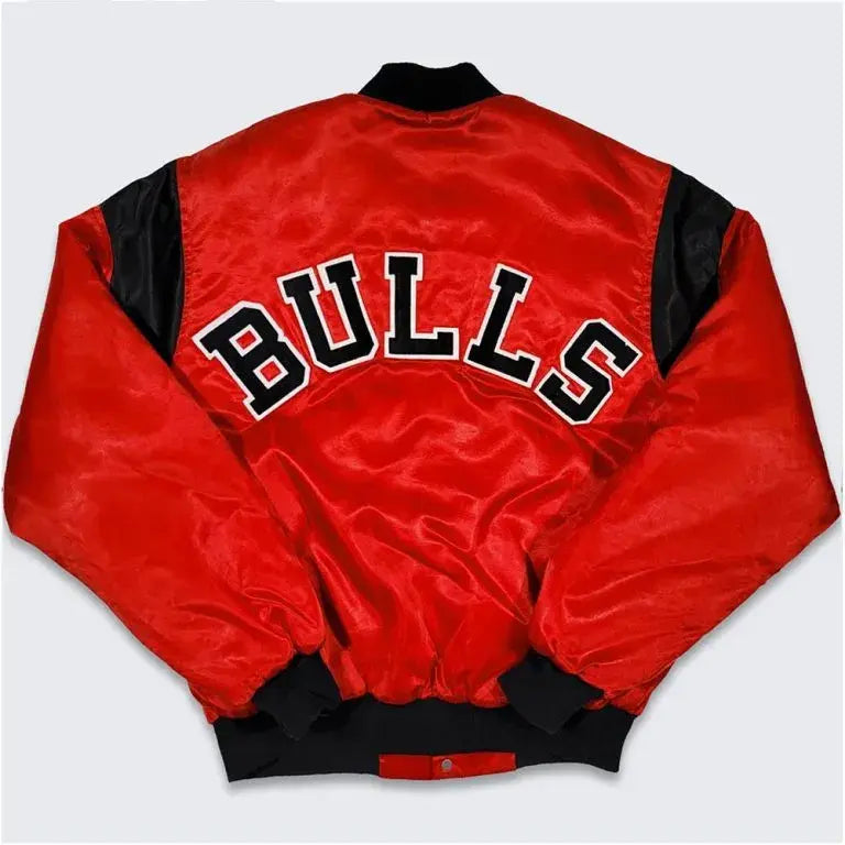 80’s Chicago Bulls Full-Snap Varsity Red Satin Men's Bomber Jacket