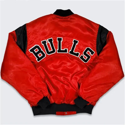 80’s Chicago Bulls Full-Snap Varsity Red Satin Men's Bomber Jacket