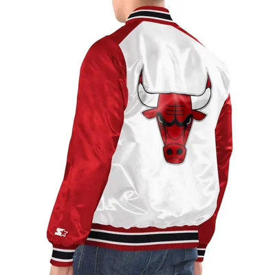 Chicago Bulls Renegade Full-Snap Varsity Red/White Satin Men's Bomber Jacket