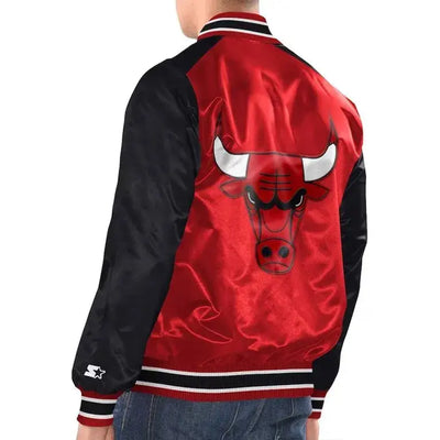 Chicago Bulls Renegade Full-Snap Varsity Black/Red Satin Men's Bomber Jacket