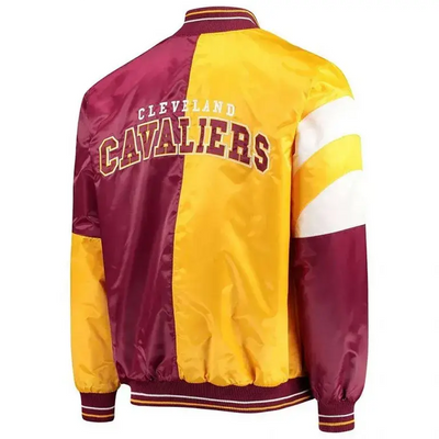 Cleveland Cavaliers Leader Full-Snap Varsity Burgundy and Yellow Satin Men's Bomber Jacket