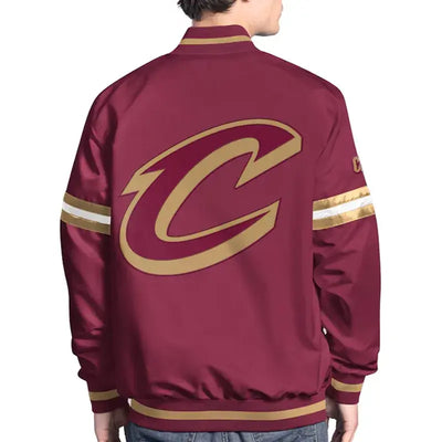 Cleveland Cavaliers Scout Full-Snap Varsity Wine Satin Men's Bomber Jacket