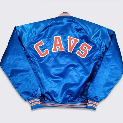 80’s Cleveland Cavaliers Full-Snap Varsity Blue Satin Men's Bomber Jacket