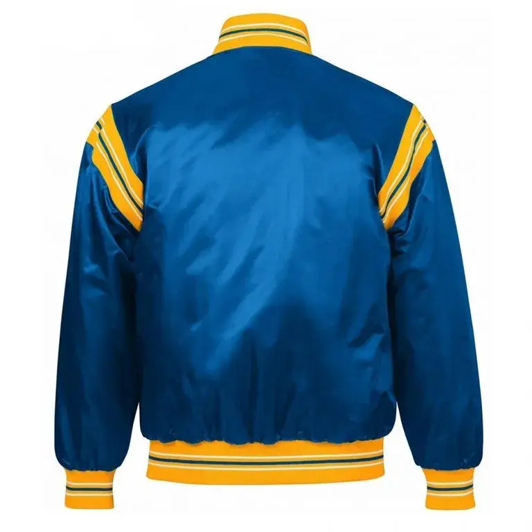 Golden State Warriors Throwback Full-Snap Varsity Royal Blue Satin Men's Bomber Jacket