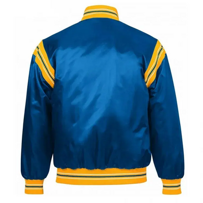 Golden State Warriors Throwback Full-Snap Varsity Royal Blue Satin Men's Bomber Jacket
