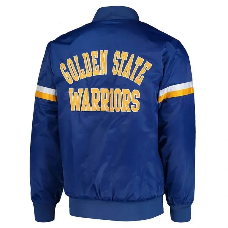 Golden State Warriors Throwback Full-Snap Varsity Royal Blue Satin Men's Bomber Jacket