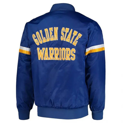 Golden State Warriors Throwback Full-Snap Varsity Royal Blue Satin Men's Bomber Jacket