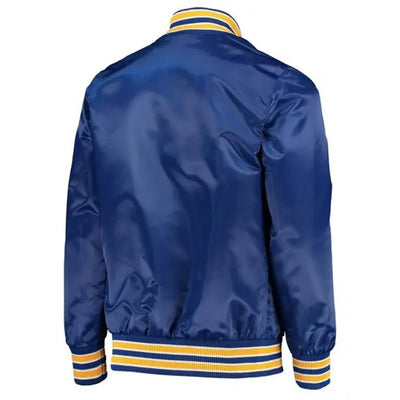 Golden State Warriors Throwback Full-Snap Varsity Royal Blue Satin Men's Bomber Jacket