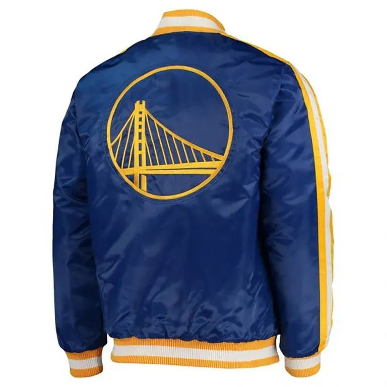 Golden State Warriors Throwback Full-Snap Varsity Royal Blue Satin Men's Bomber Jacket
