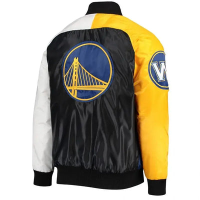 Golden State Warriors Full-Snap Varsity Tri-Color Satin Men's Bomber Jacket