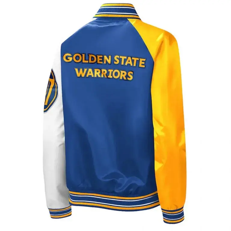 Golden State Warriors Full-Snap Varsity Tri-Color Satin Men's Bomber Jacket