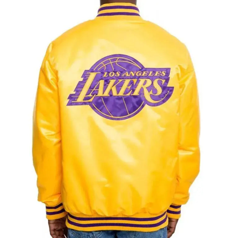 Los Angeles Lakers Full-Snap Varsity Yellow Satin Men's Bomber Jacket