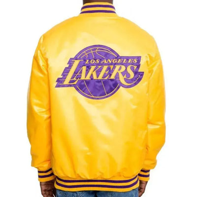 Los Angeles Lakers Full-Snap Varsity Yellow Satin Men's Bomber Jacket
