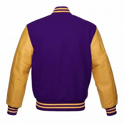 Los Angeles Lakers Varsity Purple Wool & Gold Genuine Leather Sleeves Men's Bomber Jacket