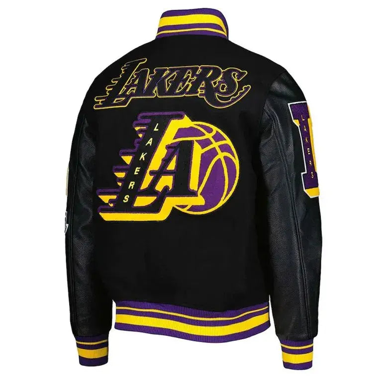 Los Angeles Lakers Mash Up Capsule Varsity Black Wool & Genuine Leather Sleeves Men's Bomber Jacket