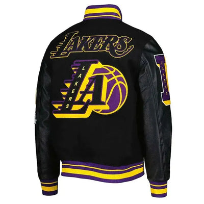 Los Angeles Lakers Mash Up Capsule Varsity Black Wool & Genuine Leather Sleeves Men's Bomber Jacket